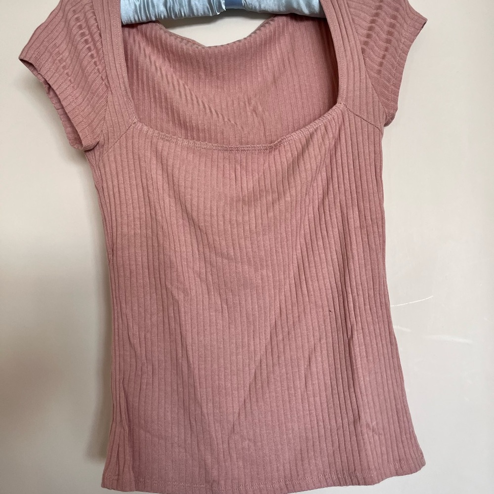 Reformation Pink Ribbed Fitted Tee